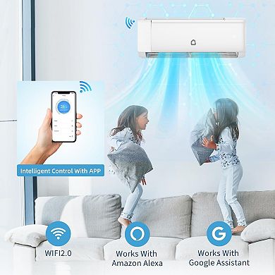 18000 BTU Mini Split AC & Heater, 21 SEER2, Ductless, Cools/Heats 1250 sq ft, WiFi & Remote