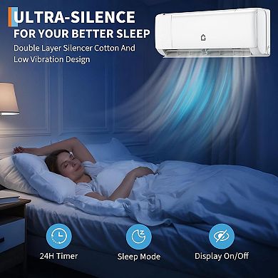 18000 BTU Mini Split AC & Heater, 21 SEER2, Ductless, Cools/Heats 1250 sq ft, WiFi & Remote