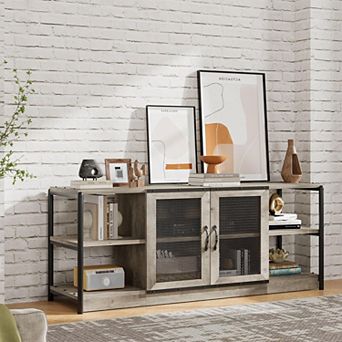 63 Inch Industrial TV Stand with 2 Open Shelves & 2 Mesh Doors for Living Room & Bedroom