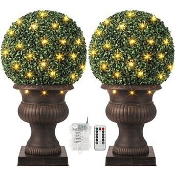 20" Pre-Lit Artificial Topiary Balls (2 pcs), 50 Lights,Red Urn Base, Remote & Timer,Indoor/Outdoor