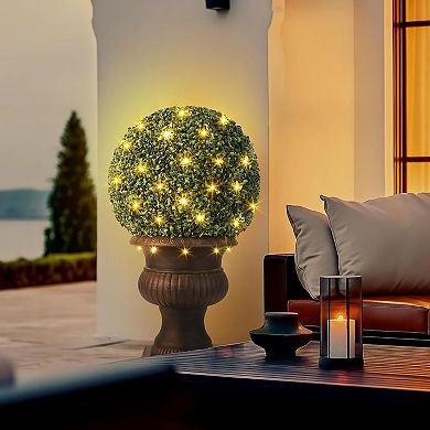 20" Pre-Lit Artificial Topiary Balls (2 pcs), 50 Lights,Red Urn Base, Remote & Timer,Indoor/Outdoor