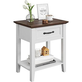 Modern Nightstand End Table Side Table with Storage Drawer for Bedroom,Living Room,White