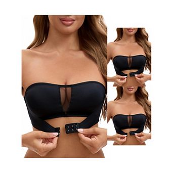 3 Packs Women's Mesh Front Closure Push Up Wirefree Bandeau Strapless Breathable Tube Bras