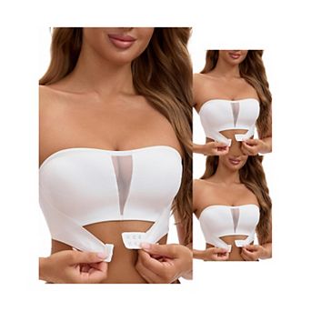 3 Packs Women's Mesh Front Closure Push Up Wirefree Bandeau Strapless Breathable Tube Bras
