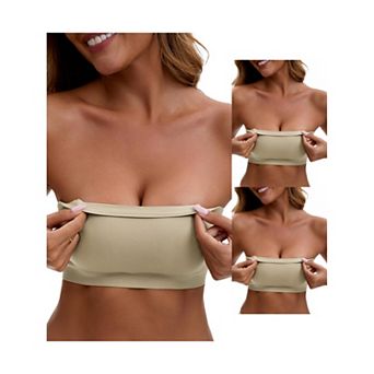 3 Packs Women's Strapless Seamless Push Up Wirefree Padded Bandeau Non-Slip Silicone Tube Bras