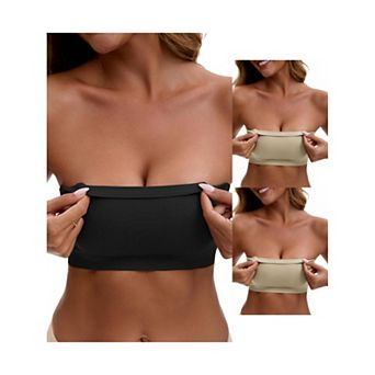 3 Packs Women's Strapless Seamless Push Up Wirefree Padded Bandeau Non-Slip Silicone Tube Bras