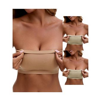 3 Packs Women's Strapless Seamless Push Up Wirefree Padded Bandeau Non-Slip Silicone Tube Bras