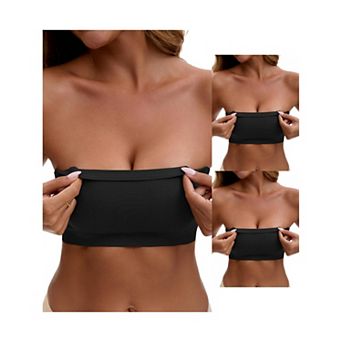 3 Packs Women's Strapless Seamless Push Up Wirefree Padded Bandeau Non-Slip Silicone Tube Bras