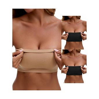 3 Packs Women's Strapless Seamless Push Up Wirefree Padded Bandeau Non-Slip Silicone Tube Bras