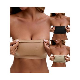 3 Packs Women's Strapless Seamless Push Up Wirefree Padded Bandeau Non-Slip Silicone Tube Bras