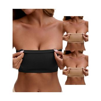 3 Packs Women's Strapless Seamless Push Up Wirefree Padded Bandeau Non-Slip Silicone Tube Bras