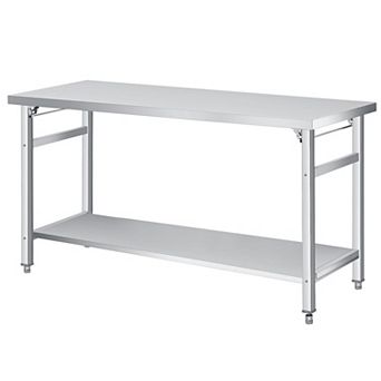 Stainless Steel Folding Table 60x24 in with Undershelf, 920 lbs Load