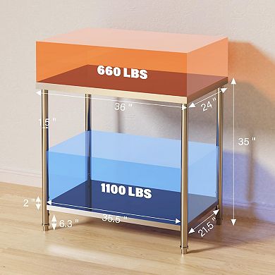 Stainless Steel Table, 60" x 24", 1000 LBS, with Adjustable Undershelf and Galvanized Legs