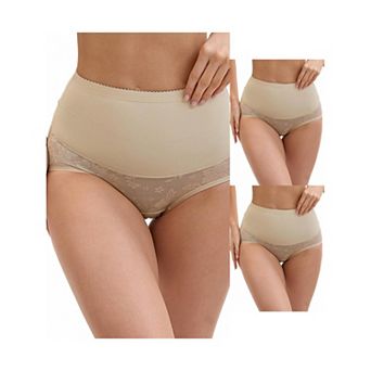 3 Packs Women's High Waisted Body Shaper Tummy Control Slimming Panties Hip Lifter Lace Briefs