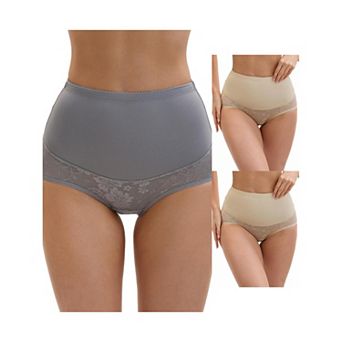 3 Packs Women's High Waisted Body Shaper Tummy Control Slimming Panties Hip Lifter Lace Briefs