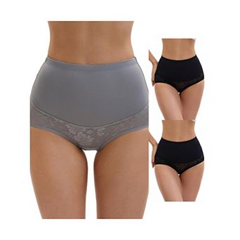 3 Packs Women's High Waisted Body Shaper Tummy Control Slimming Panties Hip Lifter Lace Briefs
