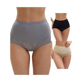 3 Packs Women's High Waisted Body Shaper Tummy Control Slimming Panties Hip Lifter Lace Briefs