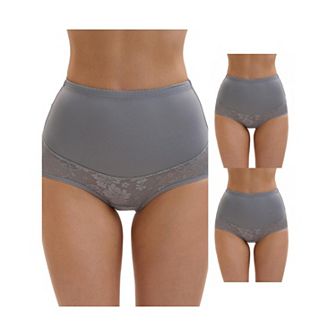 3 Packs Women's High Waisted Body Shaper Tummy Control Slimming Panties Hip Lifter Lace Briefs
