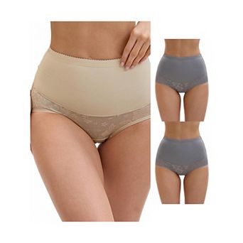 3 Packs Women's High Waisted Body Shaper Tummy Control Slimming Panties Hip Lifter Lace Briefs