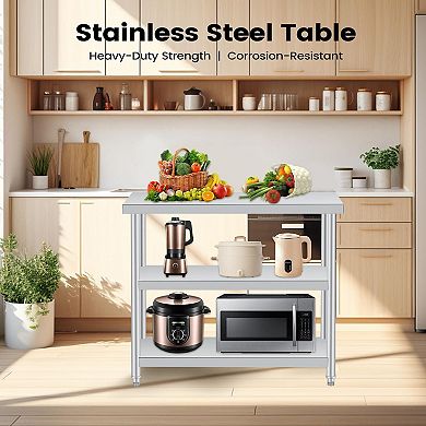 Stainless Steel Table, 18x36x34 Inch, 3-Tier Metal Prep Table with 2 Undershelf