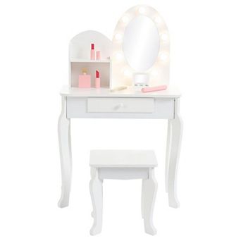 Girls' Vanity Set with Light and Mirror, Makeup Table and Stool for Kids 4-9