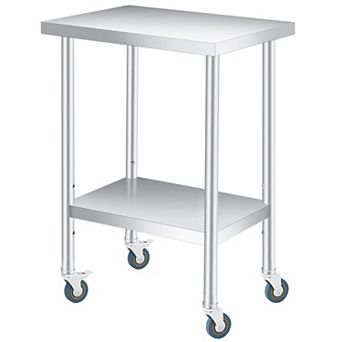 Stainless Steel Table 18x24x35Inch with 2 tier Storage, Adjustable Undershelf, Lockable Casters