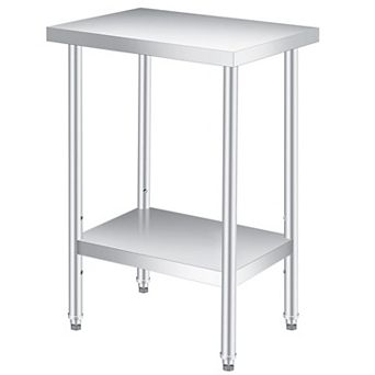 Stainless Steel Table 14x24x35Inch with 2 tier Storage, Adjustable Undershelf, Pre-installed Feet