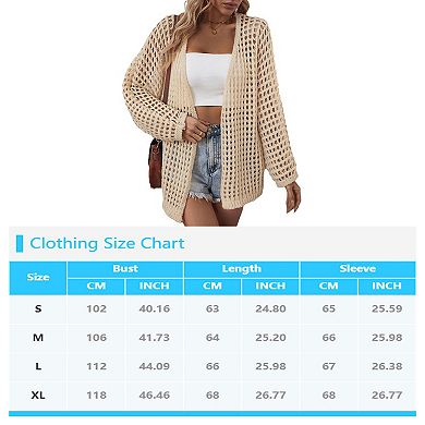 Women's Hollow out Cardigan Lightweight Open Front Long Sleeve Crochet Solid Loose Sweaters