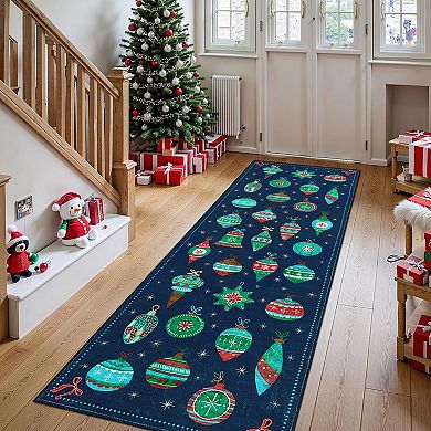 Garvee Ornament Washable Area Rug Festive Bauble Non Slip Carpet for Living Room & Playroom Bedroom