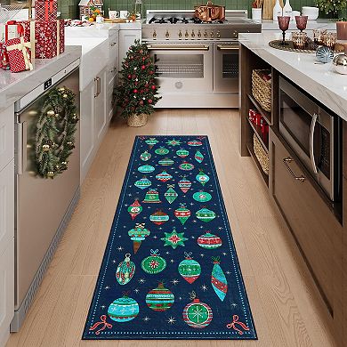 Garvee Ornament Washable Area Rug Festive Bauble Non Slip Carpet for Living Room & Playroom Bedroom