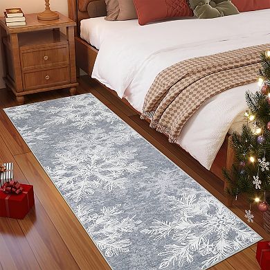 Garvee Christmas Snowflakes Washable Non Slip Area Rug for Entryway Living Room & Festive Spaces