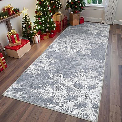 Garvee Christmas Snowflakes Washable Non Slip Area Rug for Entryway Living Room & Festive Spaces