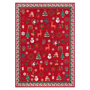 Garvee Christmas Washable Area Rug Non Slip Low Pile Classical Holiday Rug for Living Room Bedroom