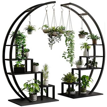 5-layer plant rack, flower pot rack, curved, with suspension, suitable for home terrace gardens