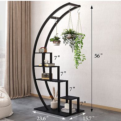 5-layer plant rack, flower pot rack, curved, with suspension, suitable for home terrace gardens