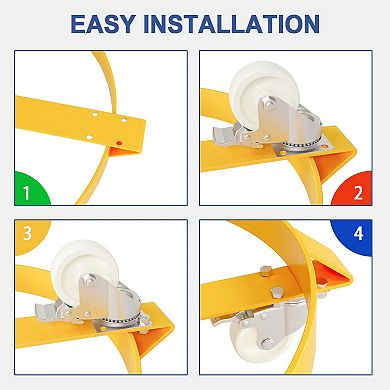 Heavy duty garbage bin handcart with cross bracket and 4 casters, wheeled steel frame handcart