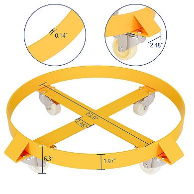 Heavy duty garbage bin handcart with cross bracket and 4 casters, wheeled steel frame handcart
