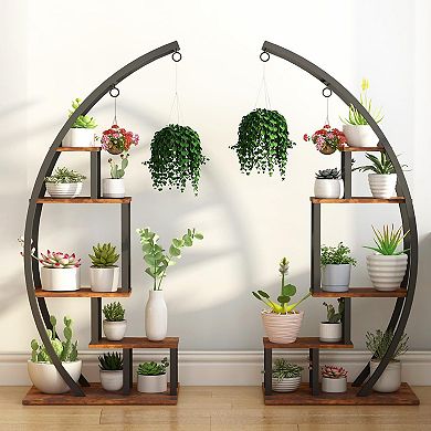 5-layer plant rack, flower pot rack, curved, with suspension, suitable for home terrace gardens