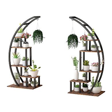 5-layer plant rack, flower pot rack, curved, with suspension, suitable for home terrace gardens