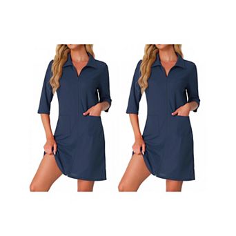 2 Packs Women's Zipper Robes Waffle 3/4 Sleeves Bathrobe House Coat Short Sleepwear with Pockets