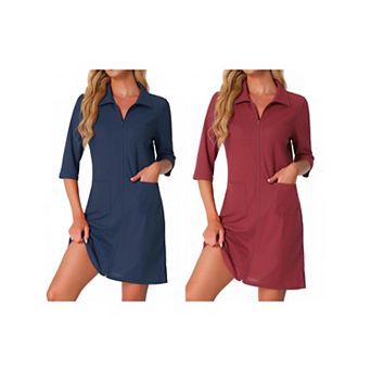 2 Packs Women's Zipper Robes Waffle 3/4 Sleeves Bathrobe House Coat Short Sleepwear with Pockets