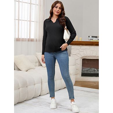 Women's Maternity Tops Sweater Long Sleeve Turndown V Neck Tunic Blouse Pregnancy Clothes