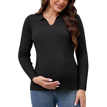 Women's Maternity Tops Sweater Long Sleeve Turndown V Neck Tunic Blouse Pregnancy Clothes