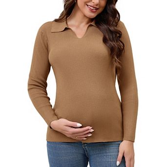 Women's Maternity Tops Sweater Long Sleeve Turndown V Neck Tunic Blouse Pregnancy Clothes