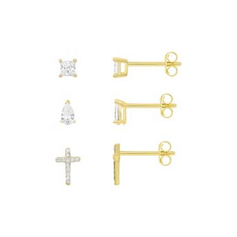 PRIMROSE Cubic Zirconia Teardrop & Cross Stud Earrings Trio Set