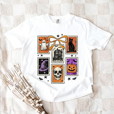 Coquette Halloween Stamps - Women's Garment Dyed Graphic T-Shirt