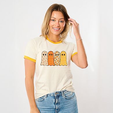 Four Ghosts Checkered Quilted Printed - Womens Ringer Tee