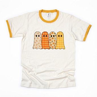 Four Ghosts Checkered Quilted Printed - Womens Ringer Tee