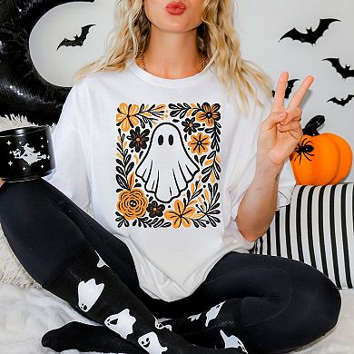 Ghost Floral Orange - Womens Garment Dyed Tee