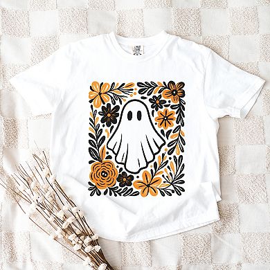 Ghost Floral Orange - Womens Garment Dyed Tee